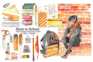 Back to School Watercolor Clip Art & Illustrations