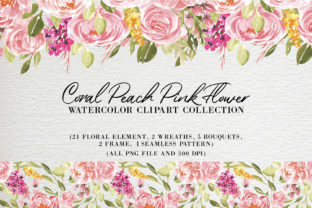 Coral Peach Pink Flower Watercolor Illustrations