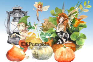 Elf Pumpkin Watercolor Clip Art & Illustrations