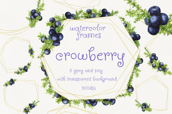 Frames with Watercolor Crowberry Illustrations