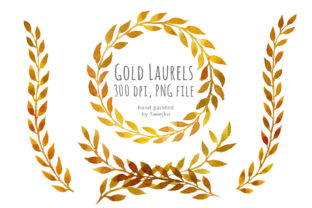 Gold Laurel Wreaths, Watercolor Painted Illustrations
