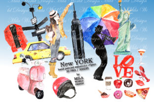 New York Watercolor Clip Art & Illustrations