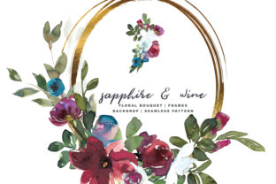 Sapphire Wine Watercolor Floral Set & Illustrations