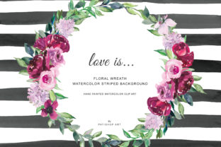 Watercolor Burgundy Pink Flowers Wreath Illustrations