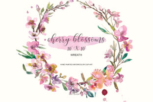 Watercolor Cherry Blossoms Wreath Illustrations