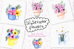 Watercolor Flowers in Cup Illustrations