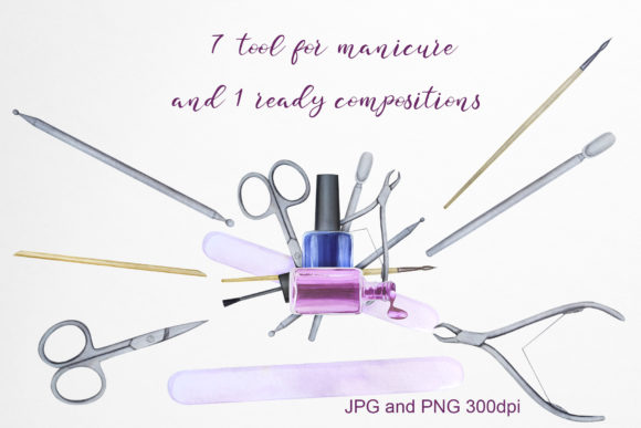 Watercolor Manicure Tools Set Illustrations