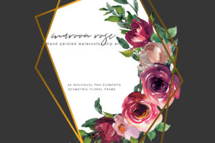 Watercolor Maroon Rose Clipart Set & Illustrations