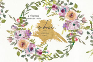 Watercolor Mauve Rose Wreath Clipart & Illustrations