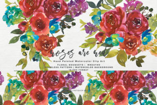 Watercolor Red Roses Bouquet Clipart & Illustrations