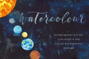 Watercolour Planets and Galaxy Illustrations