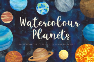 Watercolour Planets, Galaxy Background Illustrations